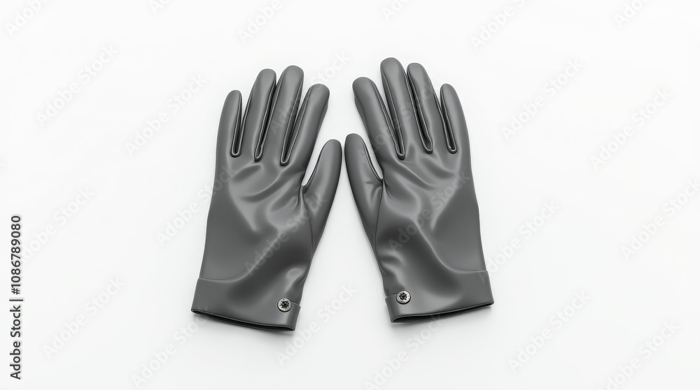 Obraz premium Pair of glossy gray gloves, isolated on a white background
