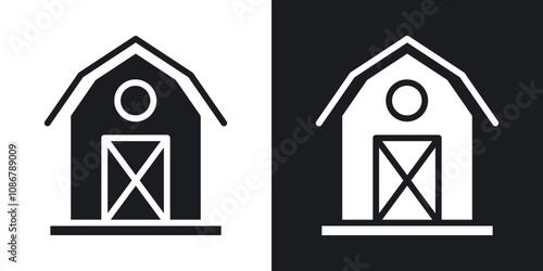 Barn icon set in black filled and solid filled style