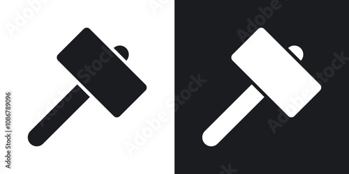 Wooden mallet icon set in black filled and solid filled style