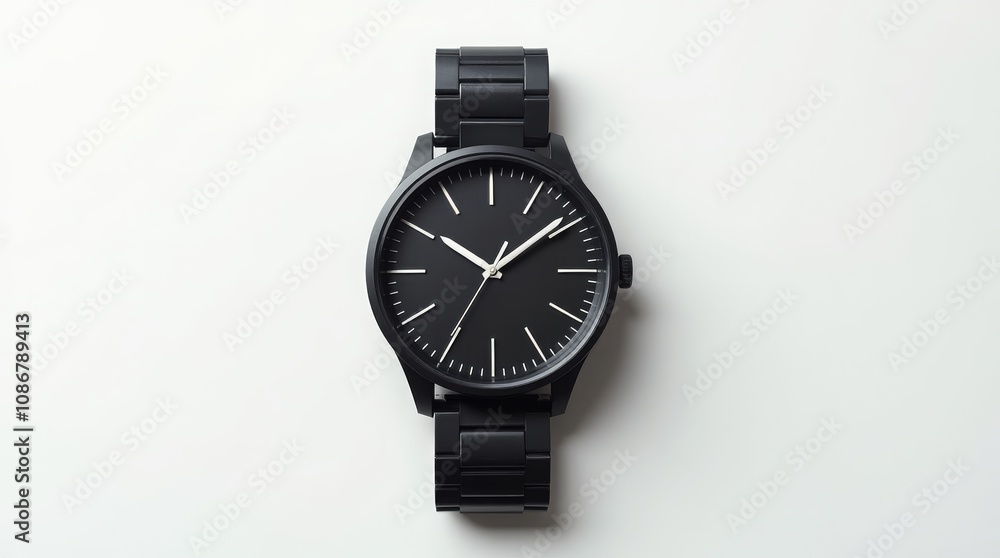 Sleek black wristwatch on a white background, minimalistic design Sleek black wristwatch on a white background, minimalistic design