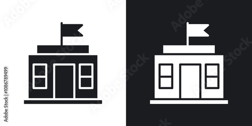 City hall building icon set in black filled and solid filled style