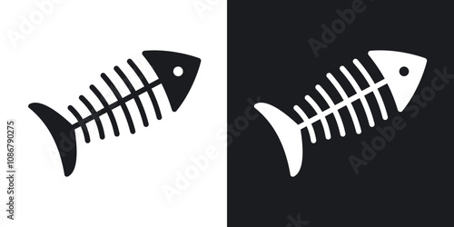 Fishbone icon set in black filled and solid filled style