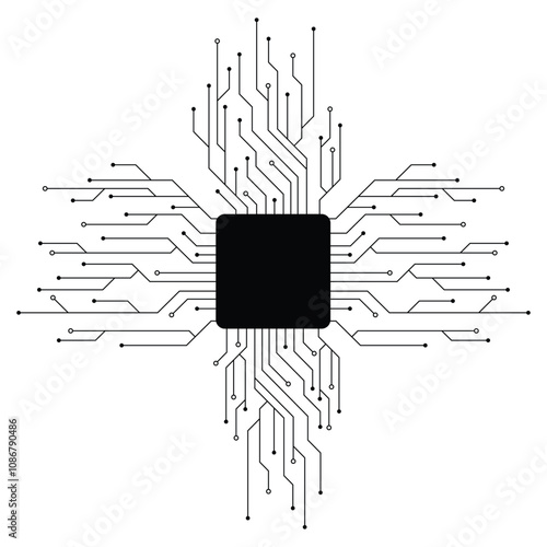 Printed circuit board and processor. Abstract futuristic circuit board. Hi tech digital circuit board. Futuristic technology design elements. Vector illustration