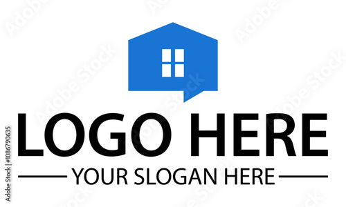 Blue Color Home Bubble Chat Logo Design