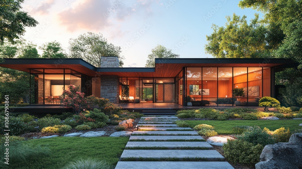 A 3D highly detailed modern ranch-style home with an open floor plan, large front yard, and clean architecture. A 3D highly detailed modern ranch-style home with an open floor plan, large front yard, and clean architecture.
