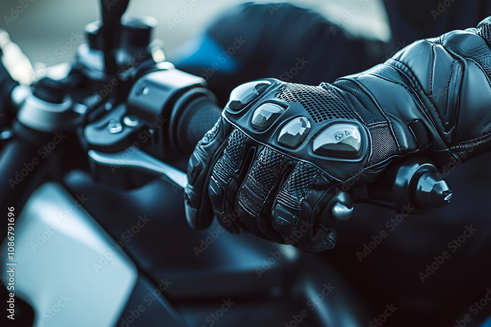 the glove of a motorcyclist on the gas. the glove of a motorcyclist on the gas.