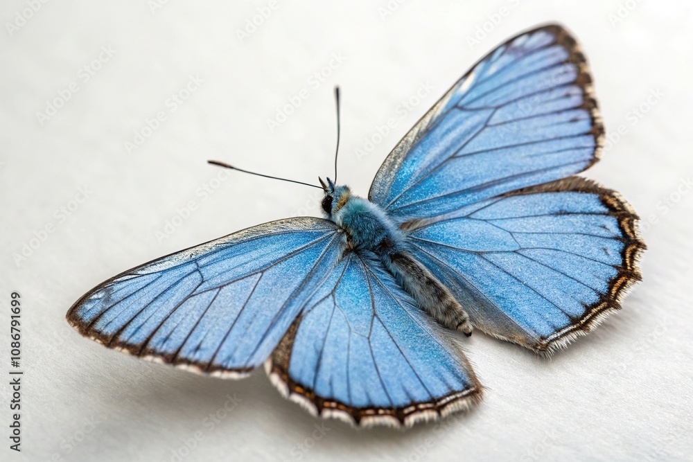 Obraz premium Delicate blue butterfly with intricate veins and delicate wings, artistic, serene, nature, insect, blue watercolor butterfly