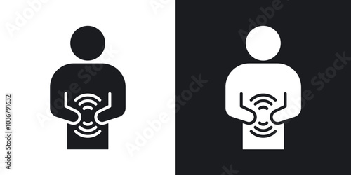 Stomachache icon set in black filled and solid filled style