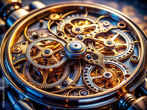 Closeup of an Intricate Watch Mechanism Captured by Drone Photography, Showcasing the Precision and Craftsmanship of Timekeeping Technology in Stunning Detail photo