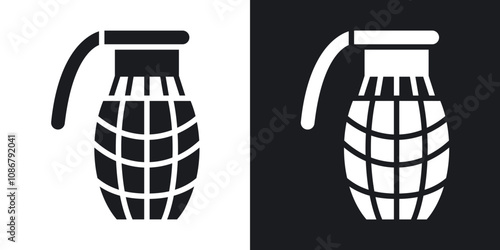 Hand grenade icon set in black filled and solid filled style