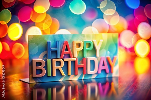 Colorful Birthday Card Design with Bold Happy Birthday Text on a Gradient Background Featuring Geometric Patterns for Various Celebratory Occasions