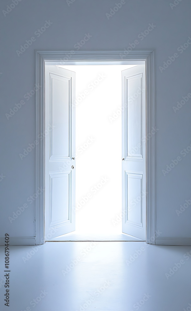 A white door opens against a white background A white door opens against a white background