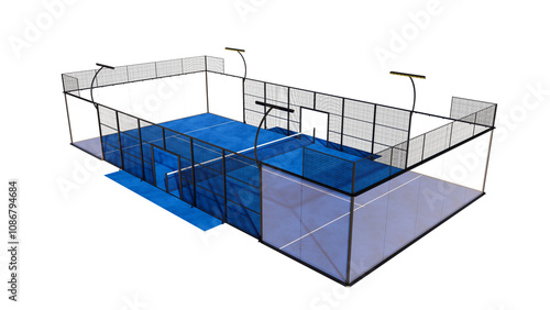 Isometric view blue padel tennis court illustration 3d rendering isolated on transparent background