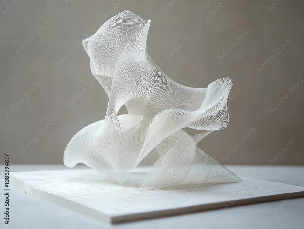 Abstract Art Sculpture Displaying Flowing Lines and Elegant Shapes in a Light and Airy Design on a Minimalist Surface Abstract Art Sculpture Displaying Flowing Lines and Elegant Shapes in a Light and Airy Design on a Minimalist Surface