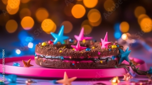 Delicious Chocolate Cake Decorated With Colorful Stars