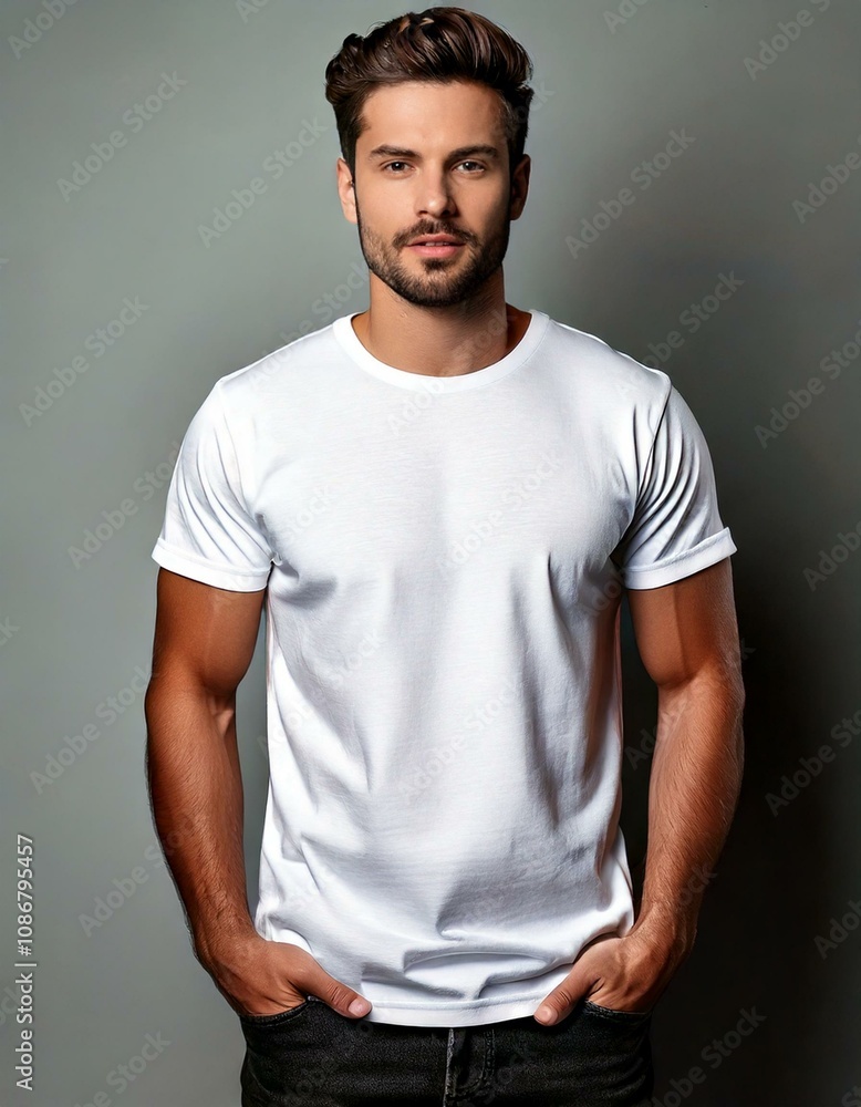 Obraz premium t shirt mock up person wearing blank plain white t shirt 