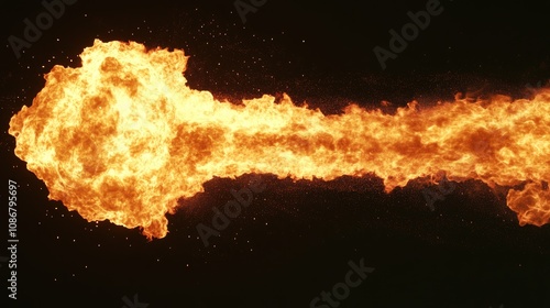 A dynamic representation of a fiery explosion or fireball, showcasing intense flames and movement, often used in graphics or special effects. photo