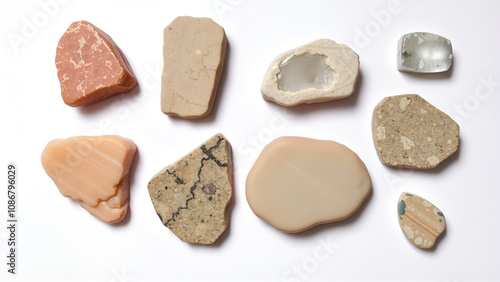 set of various nepheline stones cutout on white photo