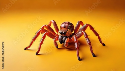 Vibrant Scorpion Tailed Spider Arachnura Logio Crawling on Yellow Surface photo