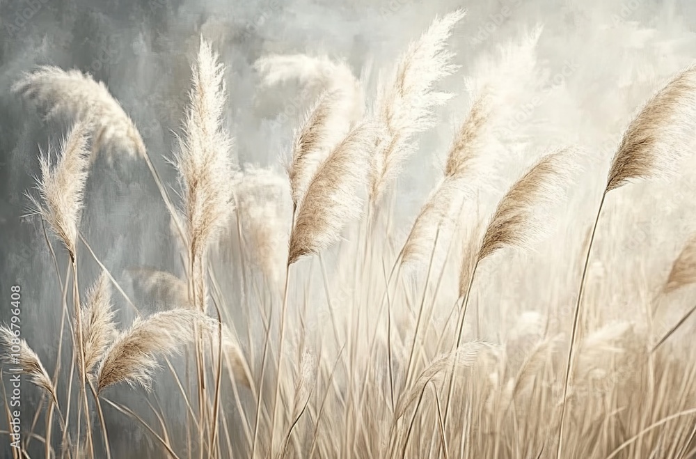 Obraz premium A photograph of pampas grass with long, fluffy leaves swaying in the breeze