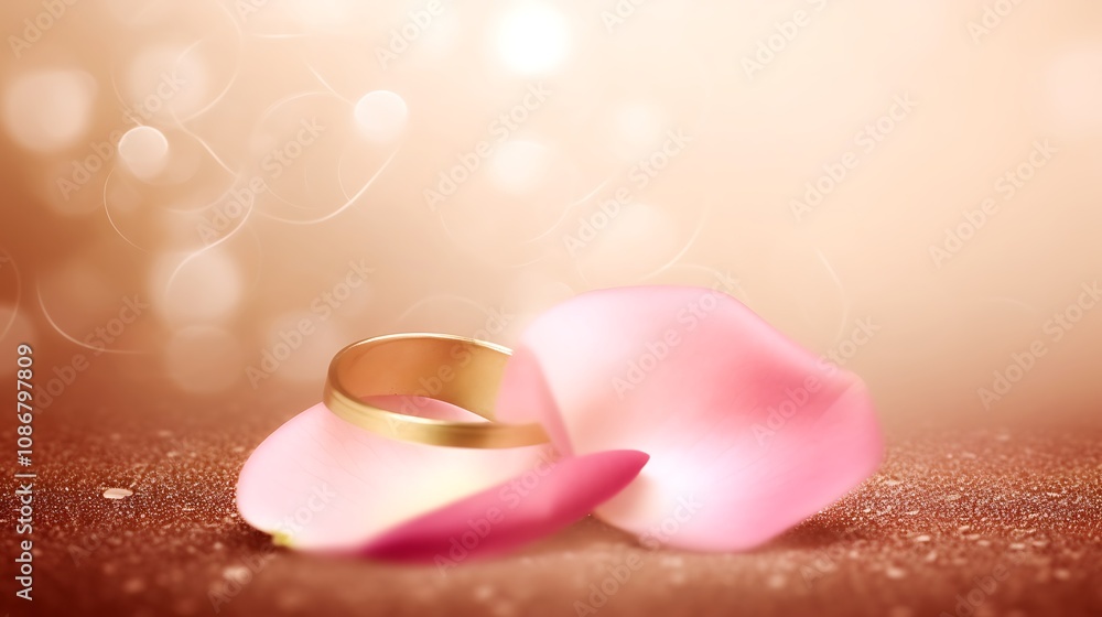 Gold Wedding Rings Resting On Delicate Pink Petals Gold Wedding Rings Resting On Delicate Pink Petals