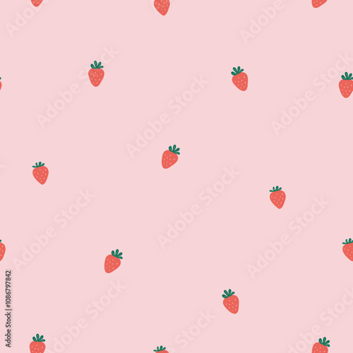 Cute Seamless Strawberry Vector Pattern 