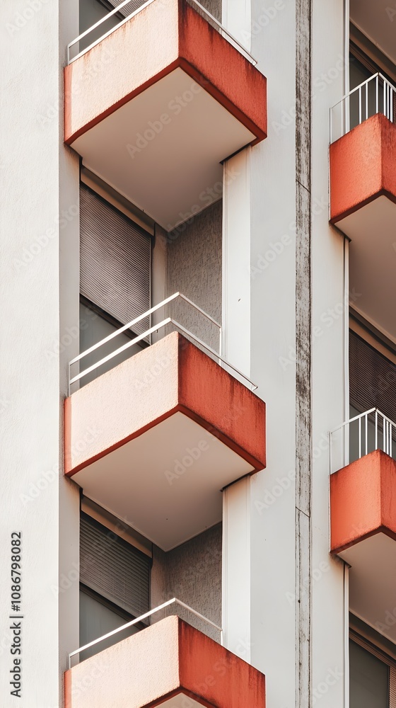 Fototapeta premium Geometric Building Facade with Contrasting Shapes and Shadows in Urban Setting