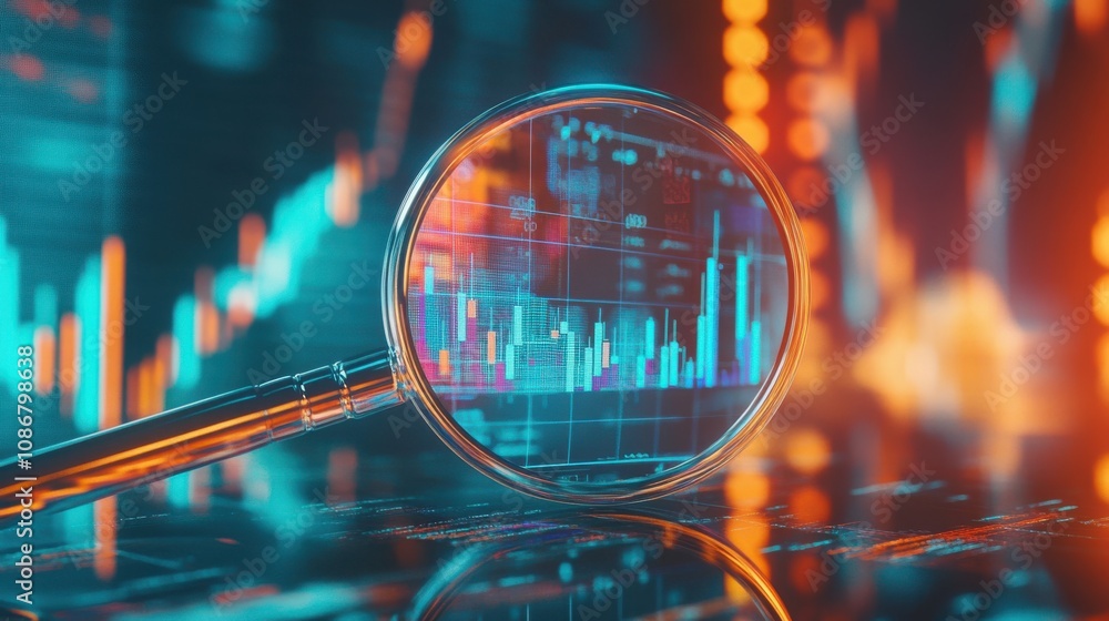 Magnifying Glass Over Financial Data and Stock Market Graphs Highlighting Analysis and Insights for Investment Strategies and Economic Trends Magnifying Glass Over Financial Data and Stock Market Graphs Highlighting Analysis and Insights for Investment Strategies and Economic Trends