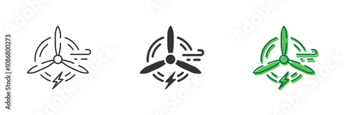 Wind Turbine Line and Silhouette Icon Set. Wind Energy Turbines for Renewable Power Generation. Wind Mill Renewable Power Pictogram. Editable Stroke. Isolated Vector Illustration