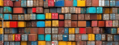 Colorful Stacked Cargo Containers in a Shipping Yard Showcasing Different Textures and Patterns for Industrial and Logistic Concept Imagery