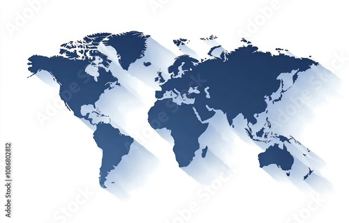Wallpaper Mural Blue World Map with Shadows Representing Global Relationships and Interconnectedness in a Minimalistic Style for Educational or Business Use Torontodigital.ca