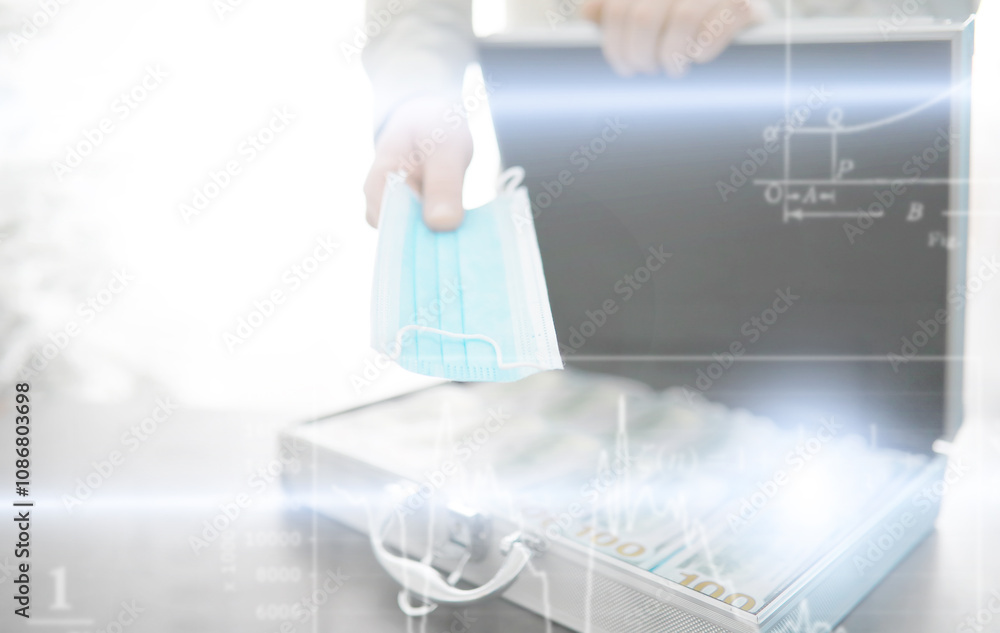 A metal suitcase filled with American 100 dollar bills. Double exposure. Investment, bribe, corruption concept. A metal suitcase filled with American 100 dollar bills. Double exposure. Investment, bribe, corruption concept.