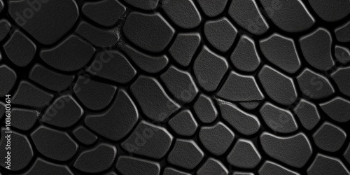 Seamless pattern of black reptile skin texture with intricate scales, perfect for dark, bold, and exotic wildlife-inspired designs and creative backgrounds.. photo