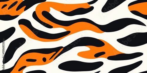 Seamless pattern combining zebra and tiger stripe textures in orange, black, and white, creating a bold wildlife-inspired design for creative projects.. photo