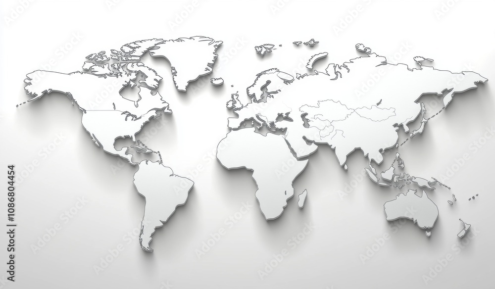 Detailed and Modern World Map Silhouette on a Clean White Background Ideal for Educational, Travel, and Geographical Illustrations in Various Media Formats Detailed and Modern World Map Silhouette on a Clean White Background Ideal for Educational, Travel, and Geographical Illustrations in Various Media Formats