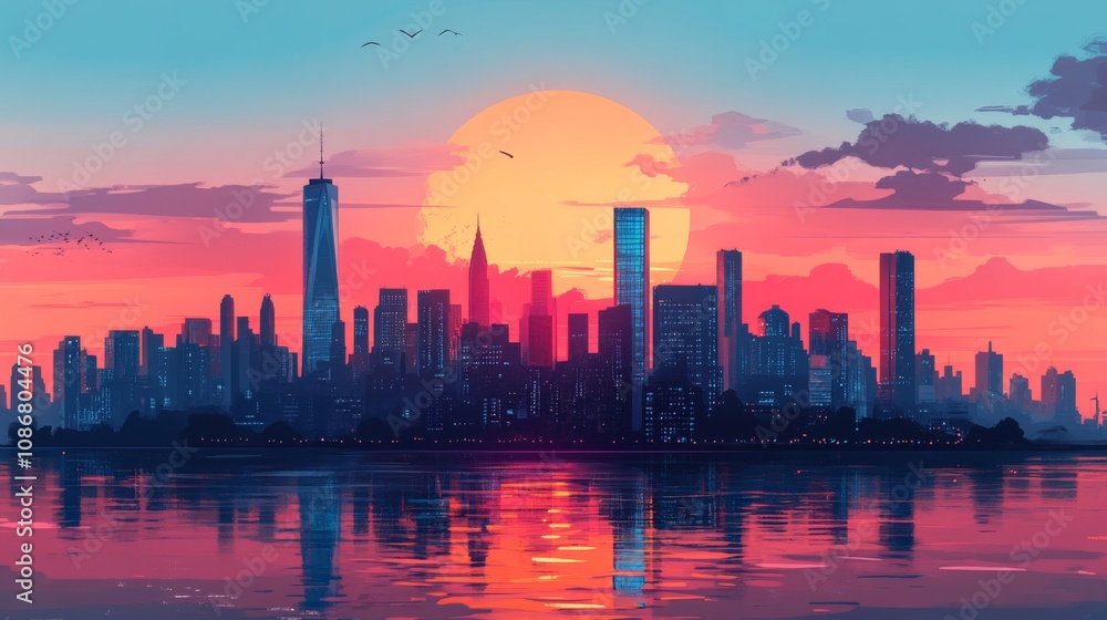 Fototapeta premium Cityscape at Sunset