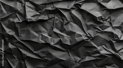 Black Crumpled Paper Texture Background, Abstract Creased And Folded, Grunge Dark Wallpaper photo