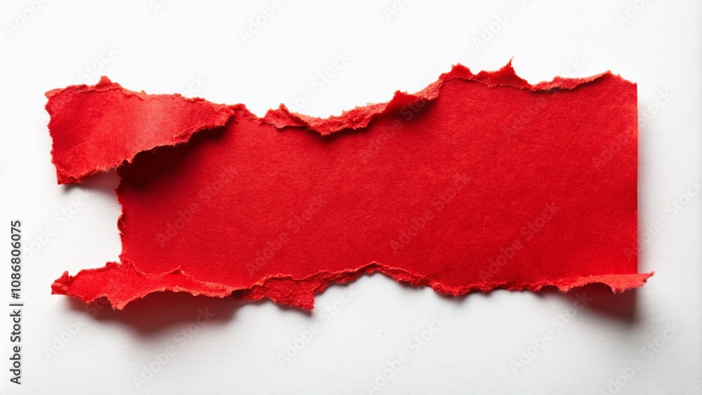 Aerial View of Torn Red Paper Pieces Isolated on a White Background with Textures and Edges Highlighting the Unique Design and Creative Copy Space for Various Uses Aerial View of Torn Red Paper Pieces Isolated on a White Background with Textures and Edges Highlighting the Unique Design and Creative Copy Space for Various Uses