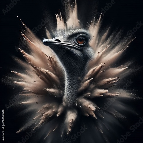 Ostrich Beak An ostrich’s beak bursts into a burst of dark bro photo