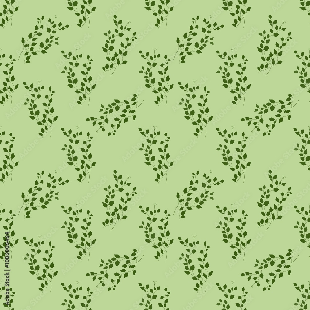 Classic Small Leaves on Green Background Seamless Pattern Design Classic Small Leaves on Green Background Seamless Pattern Design