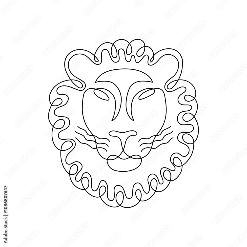 Fototapeta premium Continuous line drawing of lion head. Minimalist black linear sketch isolated on white background. Hand drawn vector illustration.