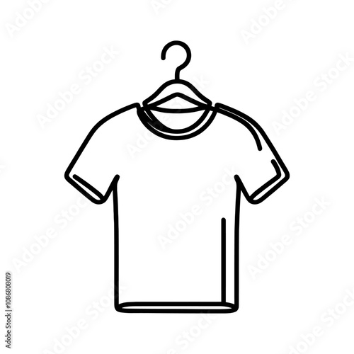 Linear t-shirt icon. Black and white image of a hand-drawn t-shirt. Vector illustration