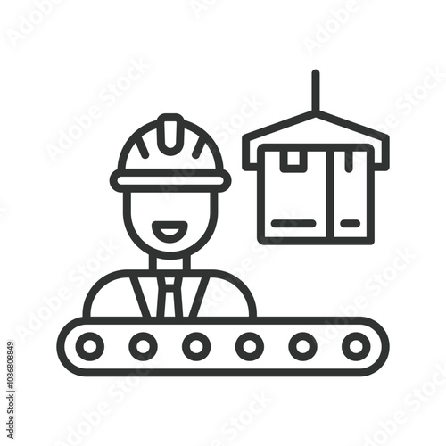 Factory operator, icon in line design. Factory, operator, worker, machinery, equipment, production, industrial on white background vector. Factory operator editable stroke icon
