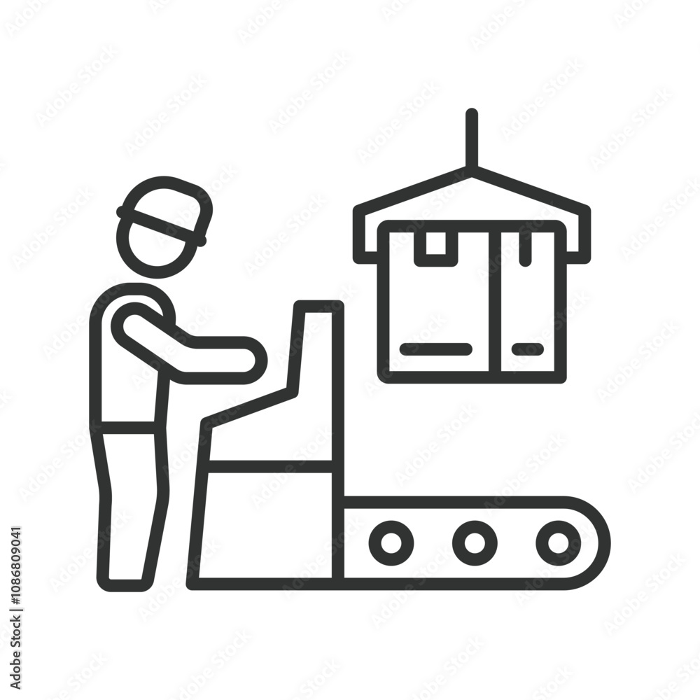 Plant Operator packaging, icon in line design. Plant, operator, packaging, machinery, production, automation, factory on white background vector. Plant Operator packaging editable stroke icon Plant Operator packaging, icon in line design. Plant, operator, packaging, machinery, production, automation, factory on white background vector. Plant Operator packaging editable stroke icon