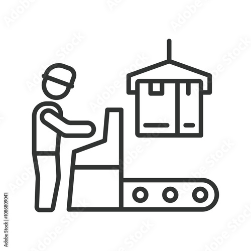 Plant Operator packaging, icon in line design. Plant, operator, packaging, machinery, production, automation, factory on white background vector. Plant Operator packaging editable stroke icon
