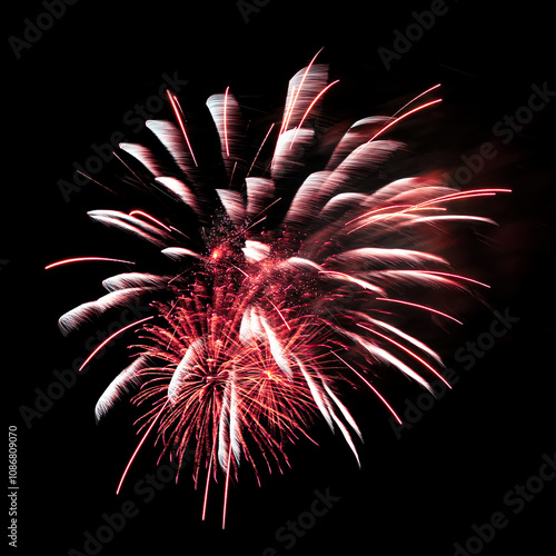 Colorful celebration fireworks isolated on black sky background. photo