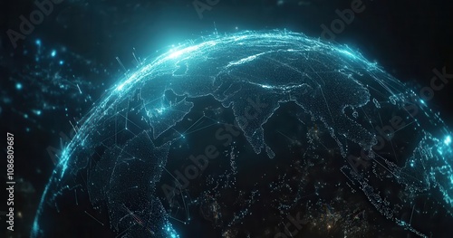 High-Tech Visualization of Earth with Digital Connections and Global Network Above Asia and Surrounding Regions, Representing Modern Data Flow and Communication Technologies