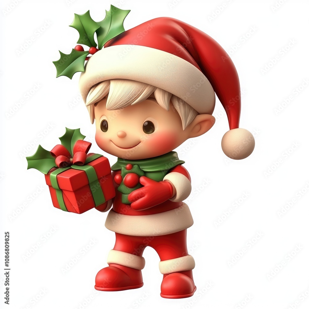 Adorable Christmas Elf Holding a Gift Adorable Christmas Elf Holding a Gift