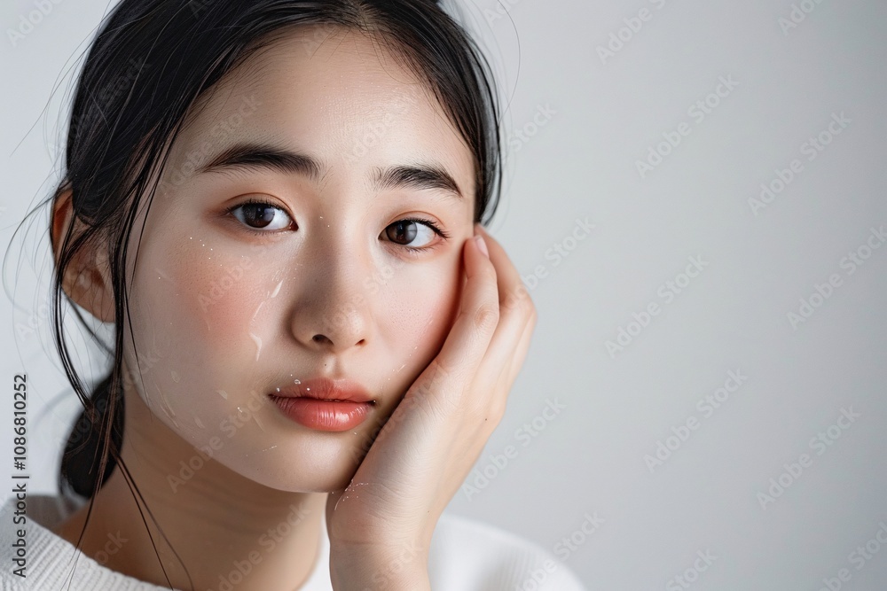 Charming Asian woman with radiant makeup and elegant hair.. Charming Asian woman with radiant makeup and elegant hair..
