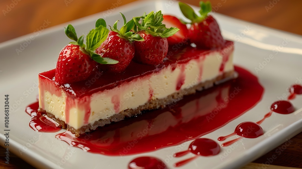 Strawberry jam covered in a layer of soft cheesecake Strawberry jam covered in a layer of soft cheesecake